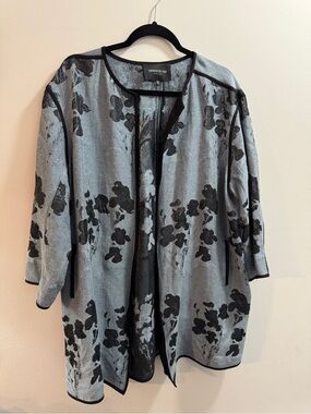 Lafayette 148 New York Blue Gray Cardigan with Blue Floral Pattern